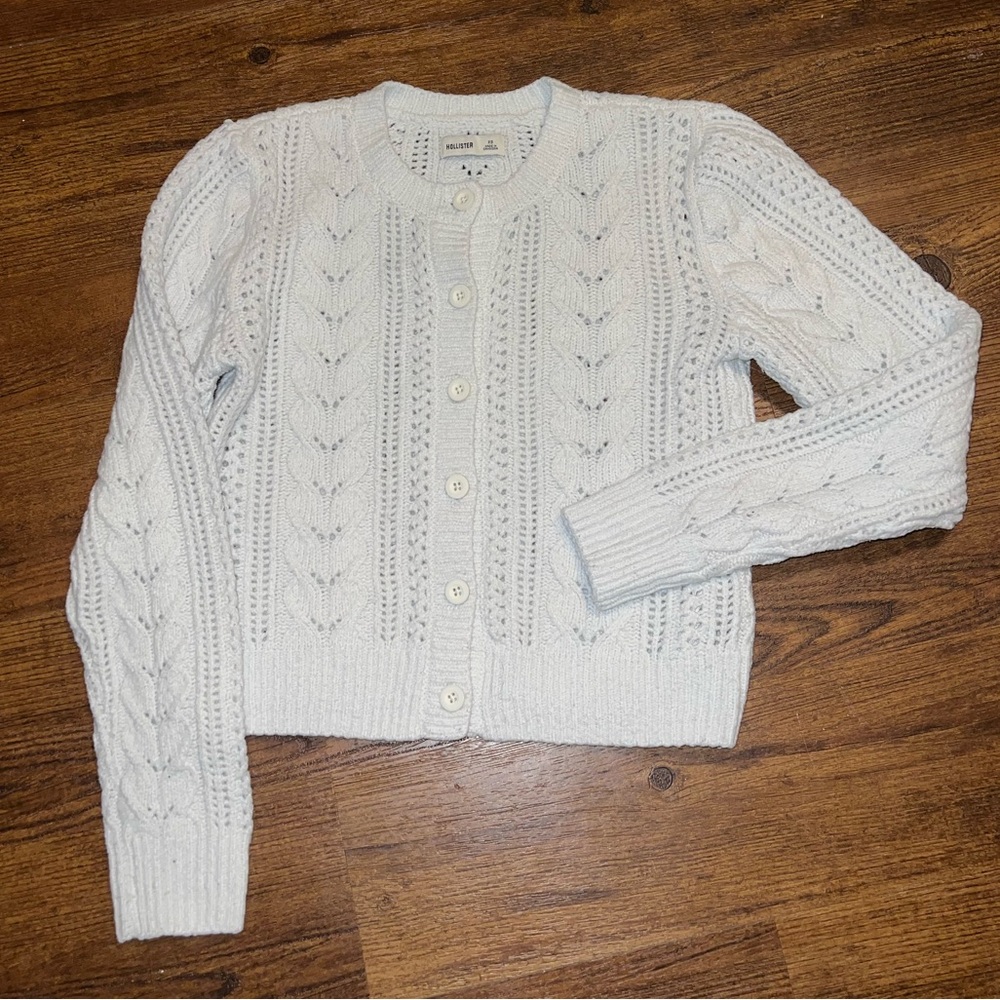 Hollister Y2K Light Blue Cable Knit Cropped Button Cottage Cardigan Size XS - Picture 7 of 10